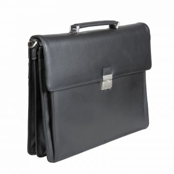 Портфель мужской Picard 7030 schwarz Купить немецкий чёрный большой мужской портфель из натуральной кожи на короткой ручке и  длинном регулируемом текстильном ремне на карабинах на плечо с доставкой по Москве и всей России в интернет-магазине модных сумок