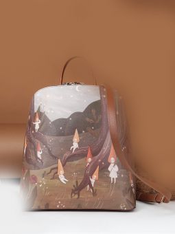 Купить итальянский коричневый с разноцветным большой женский рюкзак из натуральной кожи с тиснением и принтом на короткой ручке и длинных регулируемых съёмных кожаных ремешках на плечи с доставкой по Москве и всей России в интернет-магазине модных сумок и