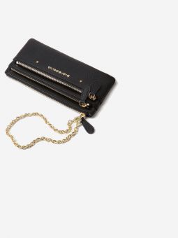 Купить итальянский чёрный небольшой женский кошелёк из натуральной кожи с цепочкой-браслетом на запястье с доставкой по Москве и всей России в интернет-магазине модных женских сумок и аксессуаров