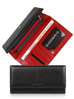 Купить итальянский чёрный с красным классический большой женский кошелёк из натуральной кожи с доставкой по Москве и всей России в интернет-магазине модных женских сумок и аксессуаров