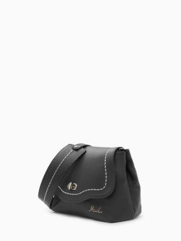 Купить итальянскую чёрную маленькую женскую сумку кросс-боди из натуральной кожи с тиснением на длинном регулируемом кожаном ремешке на или через плечо с доставкой по 
