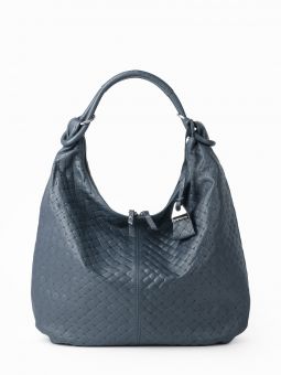 Купить итальянскую синюю небольшую женскую сумку из натуральной плетёной кожи на плечо на длинных ручках с доставкой по Москве и всей России в интернет-магазине модных сумок