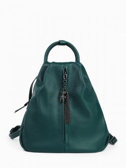 Купить итальянский тёмно-зелёный небольшой женский рюкзак из натуральной кожи на коротких  ручках и длинных регулируемых кожаных ремешках на плечи с доставкой по Москве и всей Росс