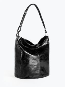 Купить итальянскую чёрную большую женскую сумку из натуральной глянцевой кожи на длинной ручке на плечо с доставкой по Москве и всей России в интернет-магазине модных женских сумок и аксессуаров