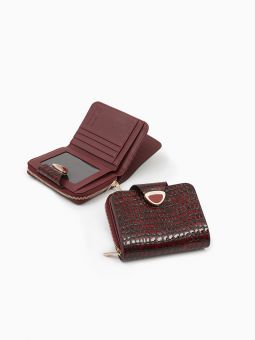 Купить итальянский бордовый маленький женский кошелёк из натуральной лакированной кожи с тиснением под рептилию с доставкой по Москве и всей России в интернет-магазине аксессуаров