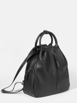 Купить итальянский чёрный небольшой женский рюкзак из натуральной кожи на коротких  ручках и длинных регулируемых кожаных ремешках на плечи с доставкой по Москве и всей Росс