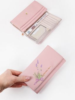 Купить итальянский розовый большой женский кошелёк из натуральной кожи с принтом лаванды с доставкой по Москве и всей России в интернет-магазине модных женских сумок и аксессуаров