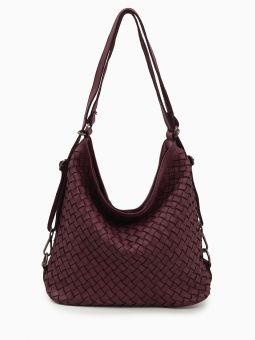 Купить итальянскую бордовую среднюю женскую сумочку-рюкзак из натуральной винтажной кожи на длинных кожаных ремешках на плечи с доставкой по Москве и всей России в интернет-магазине модных сумок и аксессуаров