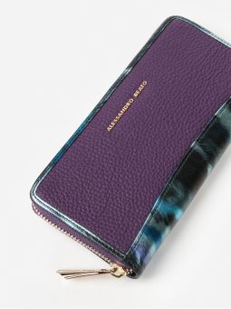 Купить итальянский фиолетовый с разноцветным женский кошелёк на молнии из натуральной кожи с тиснением с доставкой по Москве и всей России в интернет-магазине модных женских сумок и аксессуаров