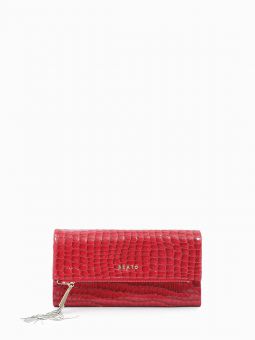 Купить итальянский красный большой классический женский кошелёк из лакированной кожи с тиснением под рептилию и натуральной кожи с доставкой по Москве и всей России в интернет-магазине модных женских сумок и аксессуаров