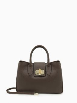 Купить итальянскую коричневую большую женскую сумку из натуральной кожи на коротких ручках и длинном регулируемом кожаном ремешке на карабинах на или через плечо с доставкой по Москве и всей России в интернет-магазине модных сумок и аксессуаров