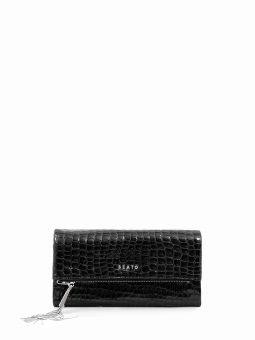 Купить итальянский черный большой классический женский кошелёк из лакированной кожи с тиснением под рептилию и натуральной кожи с доставкой по Москве и всей России в интернет-магазине модных женских сумок и аксессуаров