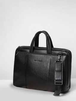 Сумка мужская Alessandro Beato Uomo 1439 black Купить итальянскую чёрную большую мужскую сумку из натуральной кожи на коротких ручках и  длинном регулируемом текстильном ремне на карабинах плечо с доставкой по Москве и всей России в интернет-магазине модн