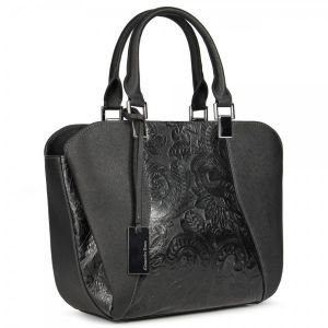 Сумка женская Alessandro Beato 361-2176-1226 fiori saf nero. Купить итальянскую черную небольшую женскую сумку из натуральной кожи с тиснением на коротких ручках с доставкой по Москве и всей России в интернет-магазине модных сумок‏