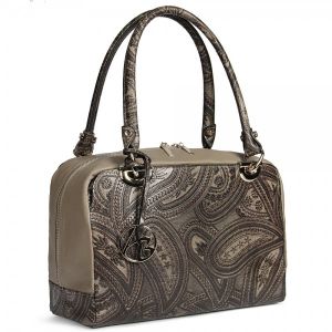 Сумка женская Alessandro Beato 382-577-04 vintage taupe Купить итальянскую бежевую с коричневым небольшую женскую сумку из натуральной кожи с тиснением на плечо на длиных ручках с доставкой по Москве и всей России в и