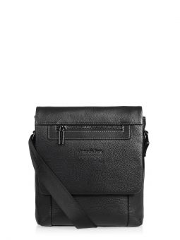 Сумка мужская через плечо Alessandro Beato 5001-2 nero Купить итальянскую чёрную маленькую мужскую сумку из натуральной кожи на длинном регулируемом текстильном ремне на или через плечо с доставкой по Москве и всей России в интернет-магазине м