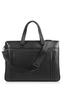 Портфель мужской Alessandro Beato Uomo 89225-3 nero Купить итальянский чёрный большой мужской портфель из натуральной кожи на короткой ручке и длинном регулируемом ремне на карабинах на плечо с доставкой по Москве и всей России в интернет-магазине модны