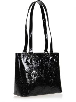 Сумка женская Arcadia 3283 PAT BURLESQUE NERO Купить итальянскую черную небольшую женскую сумку из лакированной кожи с тиснением на плечо на длинных ручках с доставкой по Москве и всей России в интернет-магазине модных сумок‏
