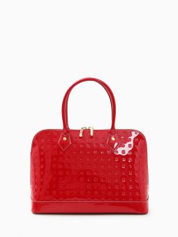 Купить итальянскую красную небольшую женскую сумку из лакированной кожи с объемным тиснением  на коротких ручках с доставкой по Москве и всей России в интернет-магазине модных женских сумок и аксессуаров