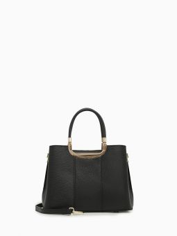 Купить итальянскую черную небольшую женскую сумочку-тоут из натуральной кожи на коротких ручках и длинном кожаном ремешке на карабинах на или через плечо с доставкой по Москве и всей России в интернет-магазине модных сумок и аксессуаров