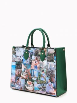 Купить итальянскую зеленую большую женскую сумочку-шоппер из натуральной кожи с короткими ручками и на длинных ручках на плечо с доставкой по Москве и всей России в интернет-магазине модных сумок и аксессуаров