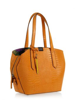 Сумка женская Cromia 1402718 arancio Купить итальянскую оранжевую небольшую женскую сумку из натуральной кожи с тиснением под рептилию на длинных ручках на плечо с доставкой по Москве и всей России в интернет-магазине модных сумок‏