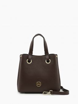 Купить итальянскую коричневую небольшую женскую сумочку-тоут из натуральной кожи на коротких ручках и длинном кожаном ремешке на карабинах на или через плечо с доставкой по Москве и всей России в интернет-магазине модных сумок и аксессуаров