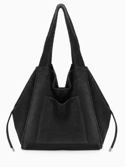 Купить итальянскую чёрную большую женскую сумку из натуральной замши на длинных ручках на плечо с доставкой по Москве и всей России в интернет-магазине модных женских сумок и аксессуаров