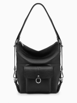 Купить итальянскую чёрную большую женскую сумочку-рюкзак из натуральной кожи на длинных кожаных ремешках на плечи с доставкой по Москве и всей России в интернет-магазине модных сумок и аксессуаров