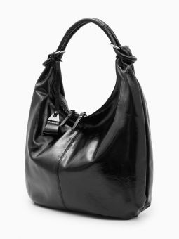 Купить итальянскую чёрную большую женскую сумку из натуральной лаковой кожи на плечо с доставкой по Москве и всей России в интернет-магазине модных сумок и аксессуаров