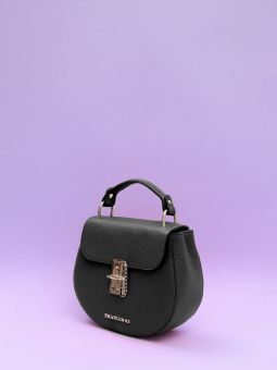 Купить итальянскую чёрную небольшую женскую сумку из натуральной кожи на короткой ручке и длинном кожаном ремешке на карабинах на плечо с доставкой по Москве и всей России в интернет-магазине модных сумок и аксессуаров