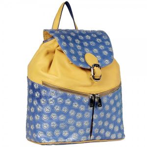 Рюкзак женский Gilda Tonelli 6433 st fiori giallo blu Купить итальянский синий с желтым небольшой женский рюкзак из натуральной кожи на плечо на длинных ручках с доставкой по Москве и всей России в интернет-магазине модных сумок