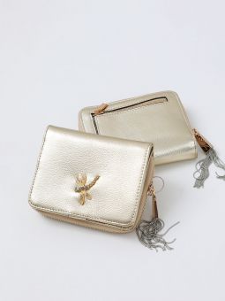 Купить итальянский маленький золотистый женский кошелёк из натуральной кожи с эффектом "металлик" с доставкой по Москве и всей России в интернет-магазине модных женских сумок и аксессуаров