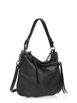 Купить итальянскую чёрную небольшую женскую сумку из натуральной кожи на длинной ручке и длинном регулируемом кожаном ремешке с цепочкой на карабинах на или через плечо с доставкой по Москве и все