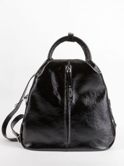 Рюкзак женский Kellen 1375 naplak nero Купить итальянский чёрный небольшой женский рюкзак из натуральной лакированной кожи на коротких  ручках и длинных регулируемых кожаных ремешках на плечи с доставкой по Москве и всей Росс