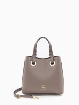 Купить итальянскую темно-бежевую небольшую женскую сумочку-тоут из натуральной кожи на коротких ручках и длинном кожаном ремешке на карабинах на или через плечо с доставкой по Москве и всей России в интернет-магазине модных сумок и аксессуаров