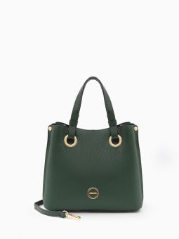 Купить итальянскую зеленую небольшую женскую сумочку-тоут из натуральной кожи на коротких ручках и длинном кожаном ремешке на карабинах на или через плечо с доставкой по Москве и всей России в интернет-магазине модных сумок и аксессуаров