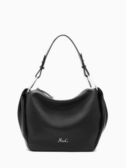 Купить итальянскую чёрную небольшую женскую сумку-хобо из натуральной кожи на широком ремешке на плечо с доставкой по Москве и всей России в интернет-магазине модных женских аксессуаров