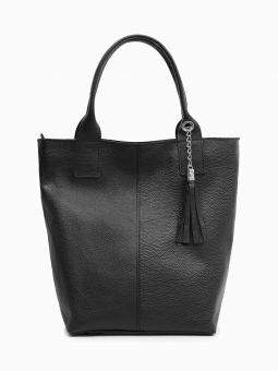 Купить итальянскую черную большую женскую сумку-шоппер из натуральной кожи на длинных ручках на плечо с доставкой по Москве и всей России в интернет-магазин модных женских сумок и аксессуаров