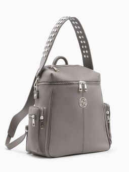 Купить итальянский серый большой женский рюкзак из натуральной кожи на короткой ручке и длинных кожаных ремешках на плечи с доставкой по Москве и всей России в интернет-магазине модных сумок и аксессуаров