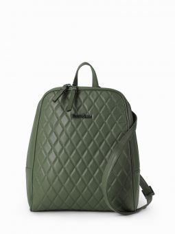 Купить турецкий оливковый небольшой женский рюкзак из натуральной простёганной кожи с короткой ручкой и длинными регулируемыми кожаными ремешками на плечи с доставкой по Москве и всей России в интернет-магазине модных сумок и аксессуаров