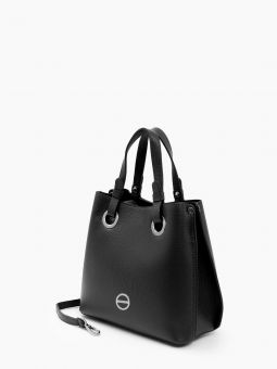 Купить итальянскую чёрную небольшую женскую сумочку-тоут из натуральной кожи на коротких ручках и длинном кожаном ремешке на карабинах на или через плечо с доставкой по Москве и всей России в интернет-магазине модных сумок и аксессуаров